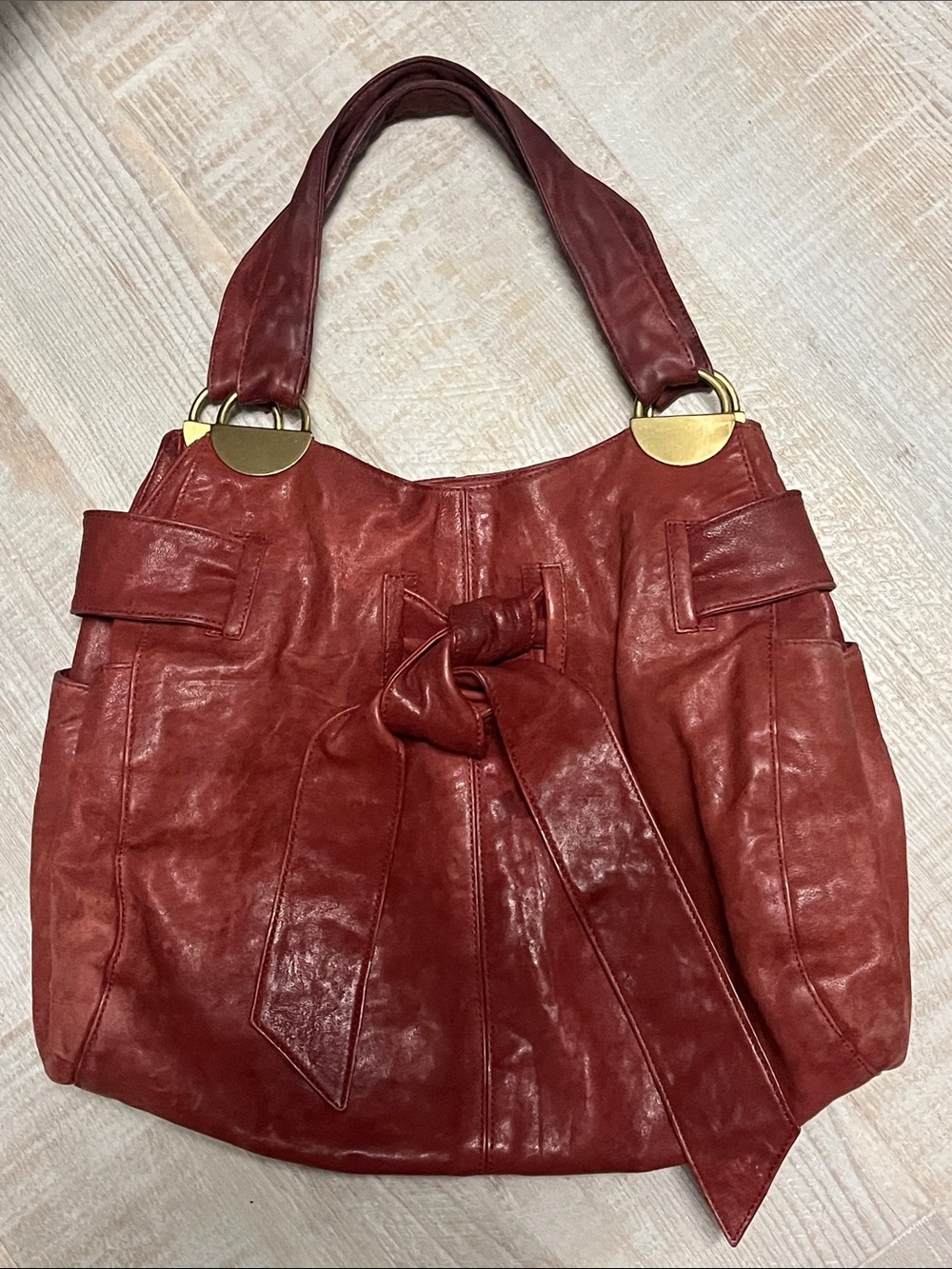 KOOBA Red Leather Knot-Front Shoulder Bag